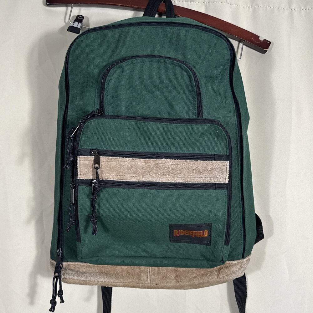 Ridgefield Backpack Green Tan Suede Trim Vintage Y2K Hiking Gorpcore School Bag